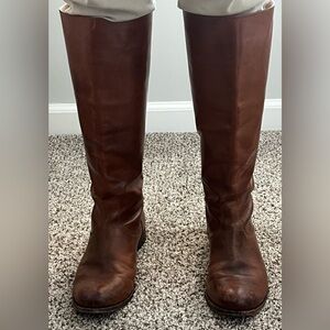 Frye Melissa Button Back Zip Brown Leather Knee-High Boots